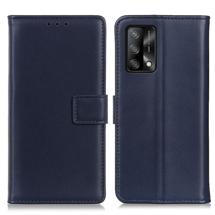 Magnetic Clasp PU Leather Protective Phone Wallet Stand Shell Case for Oppo F19 / Oppo A74 4G - Blue