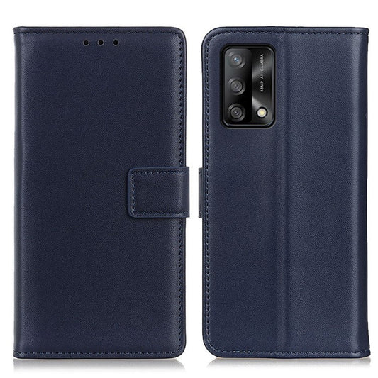 Magnetic Clasp PU Leather Protective Phone Wallet Stand Shell Case for Oppo F19 / Oppo A74 4G - Blue