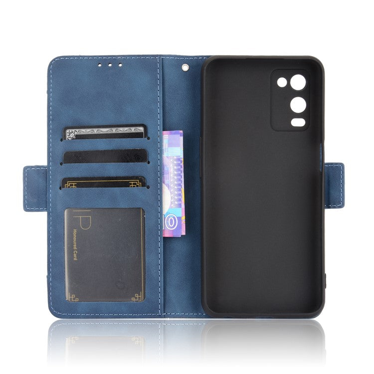 Wallet Design Multiple Card Slots Stand Leather Phone Case for Oppo A54 4G - Blue