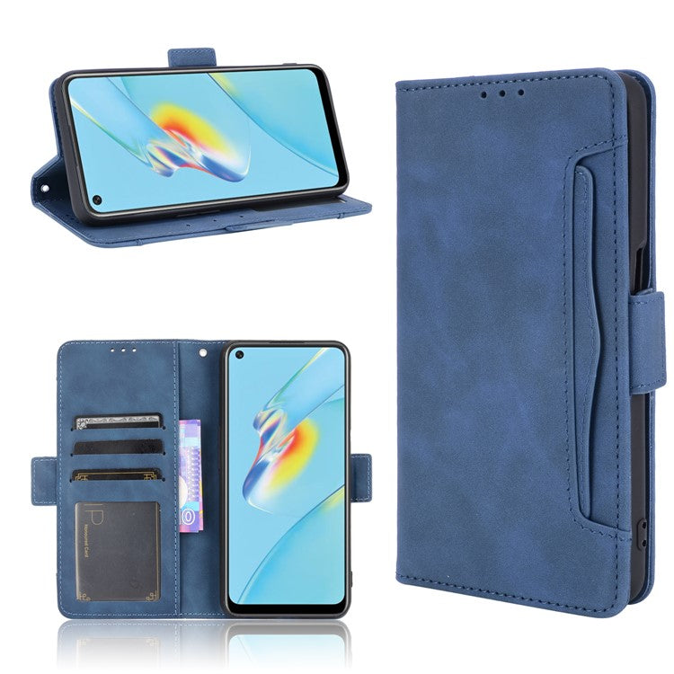 Wallet Design Multiple Card Slots Stand Leather Phone Case for Oppo A54 4G - Blue