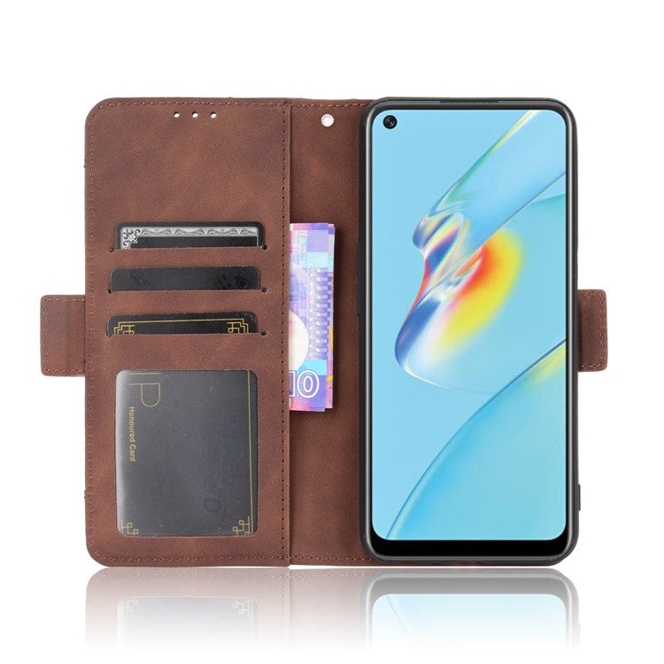 Wallet Design Multiple Card Slots Stand Leather Phone Case for Oppo A54 4G - Brown
