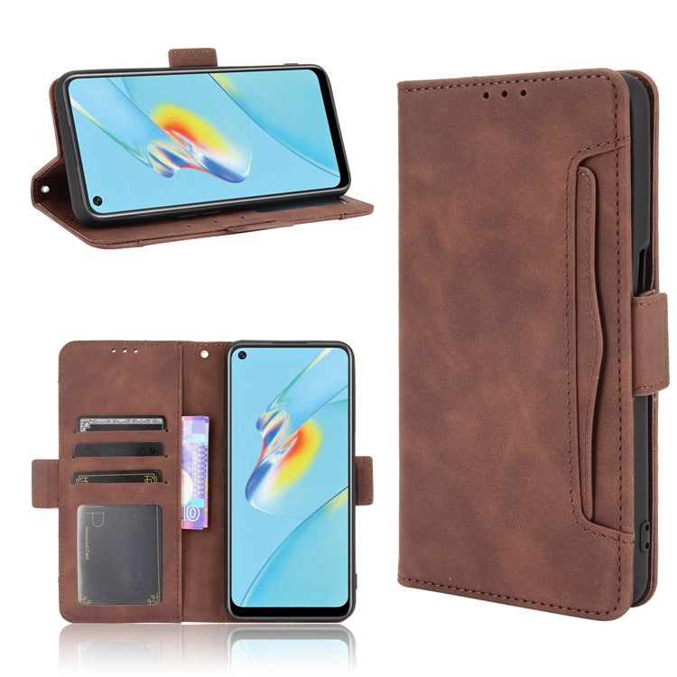 Wallet Design Multiple Card Slots Stand Leather Phone Case for Oppo A54 4G - Brown