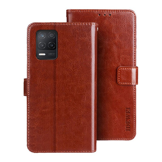 IDEWEI Folio Flip Crazy Horse Texture Leather Casing with Wallet Stand for Realme 8 5G/V13 5G/Narzo 30 5G - Brown