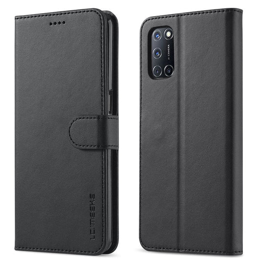 LC.IMEEKE Wallet Stand Leather Phone Casing Shell for Oppo A55 5G/A54 4G - Black