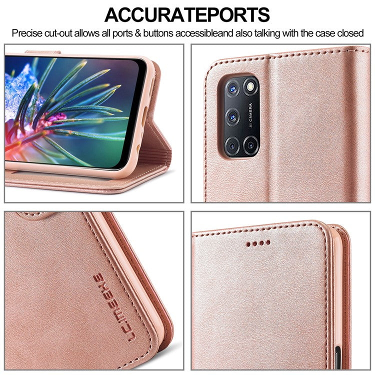 LC.IMEEKE Wallet Stand Leather Phone Casing Shell for Oppo A55 5G/A54 4G - Rose Gold