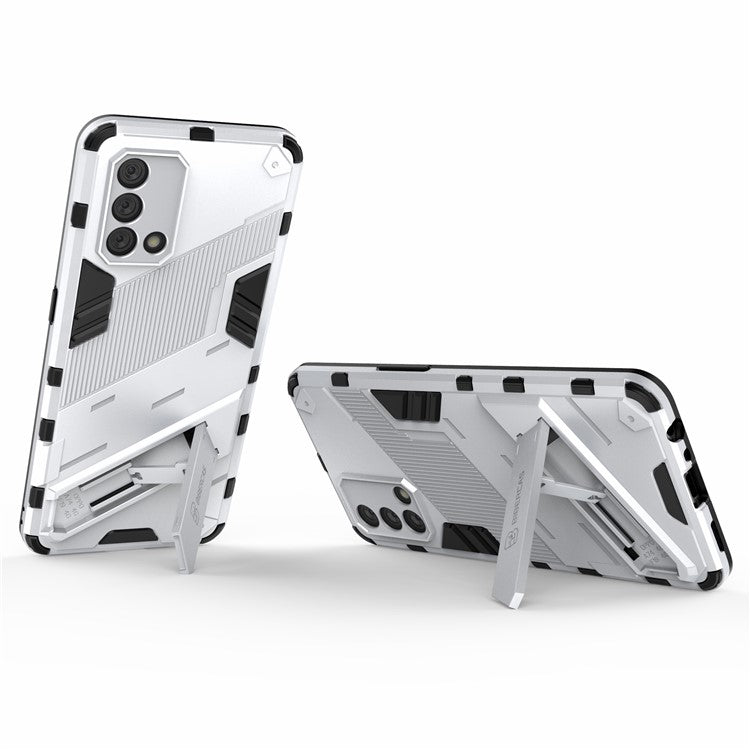 PC + TPU Shockproof Hybrid Phone Back Case Cover with Foldable Kickstand for Oppo A74 4G - White