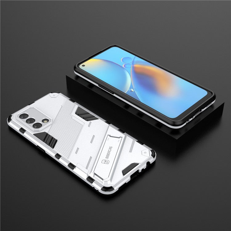 PC + TPU Shockproof Hybrid Phone Back Case Cover with Foldable Kickstand for Oppo A74 4G - White