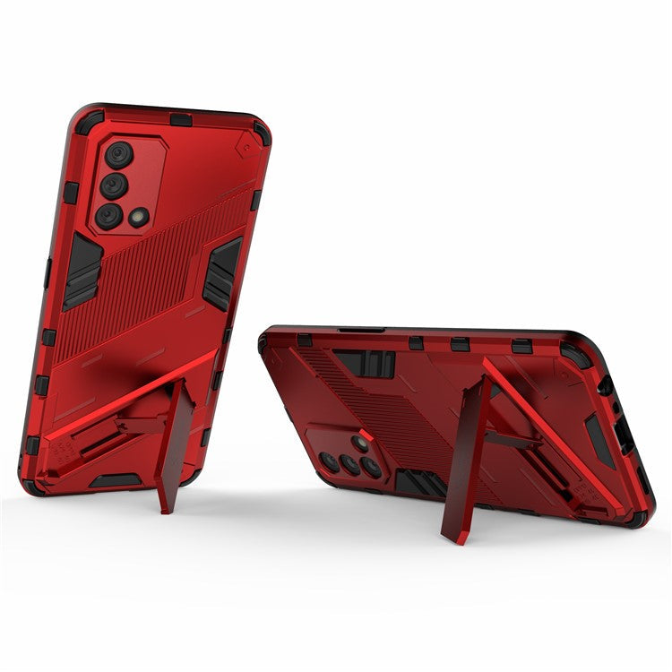 PC + TPU Shockproof Hybrid Phone Back Case Cover with Foldable Kickstand for Oppo A74 4G - Red