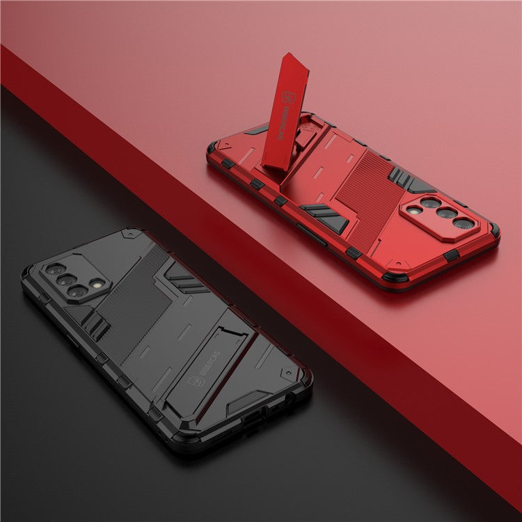 PC + TPU Shockproof Hybrid Phone Back Case Cover with Foldable Kickstand for Oppo A74 4G - Red