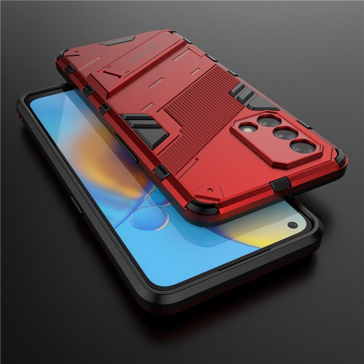 PC + TPU Shockproof Hybrid Phone Back Case Cover with Foldable Kickstand for Oppo A74 4G - Red
