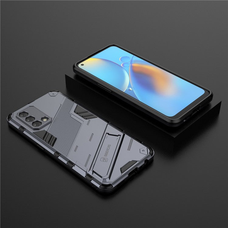 PC + TPU Shockproof Hybrid Phone Back Case Cover with Foldable Kickstand for Oppo A74 4G - Grey