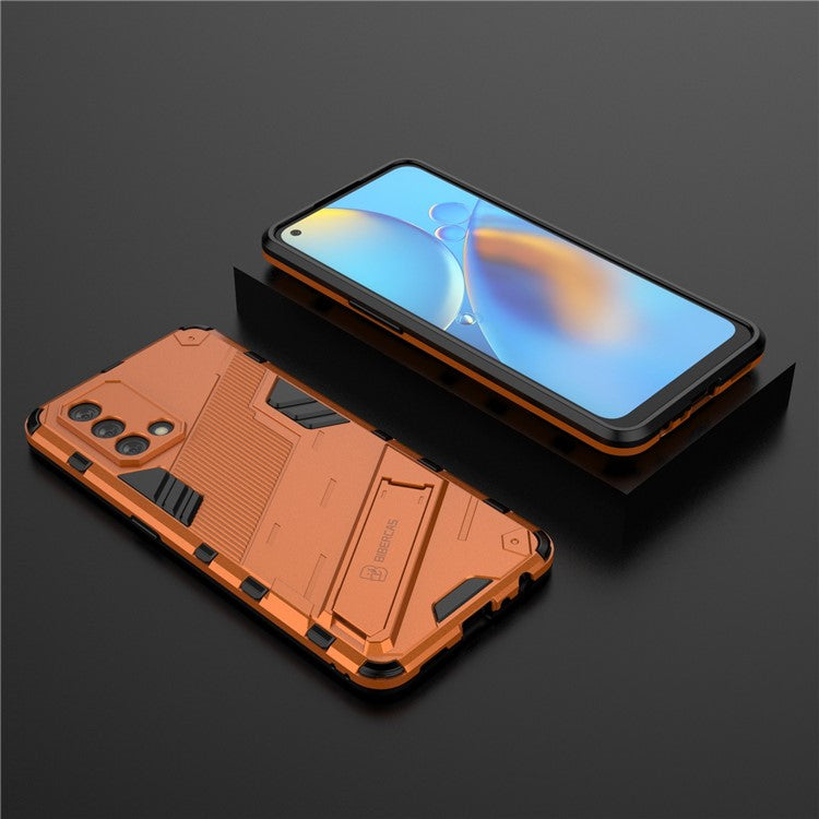 PC + TPU Shockproof Hybrid Phone Back Case Cover with Foldable Kickstand for Oppo A74 4G - Orange