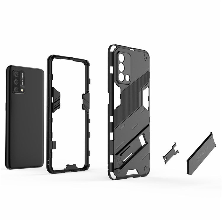 PC + TPU Shockproof Hybrid Phone Back Case Cover with Foldable Kickstand for Oppo A74 4G - Rose