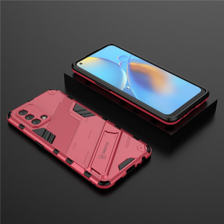 PC + TPU Shockproof Hybrid Phone Back Case Cover with Foldable Kickstand for Oppo A74 4G - Rose