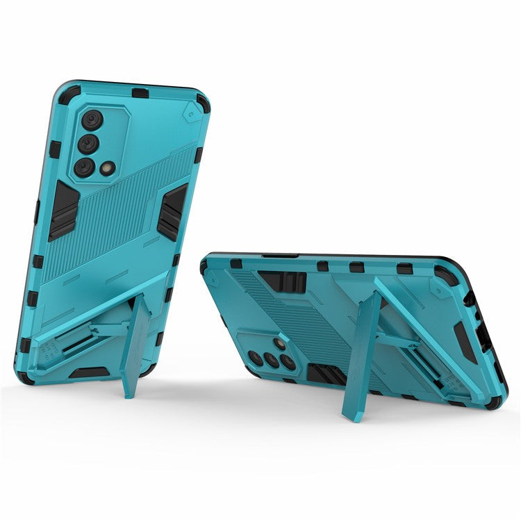 PC + TPU Shockproof Hybrid Phone Back Case Cover with Foldable Kickstand for Oppo A74 4G - Baby Blue