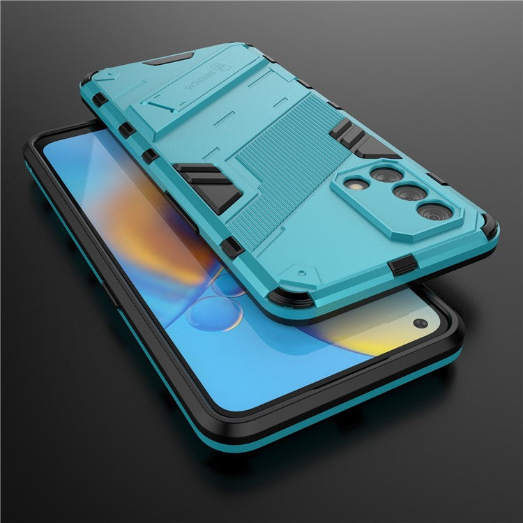 PC + TPU Shockproof Hybrid Phone Back Case Cover with Foldable Kickstand for Oppo A74 4G - Baby Blue