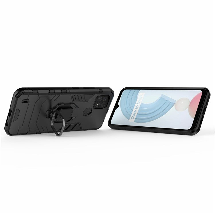 Kickstand Design Cool Guard PC + TPU Hybrid Phone Cover Case for Realme C21 - Black