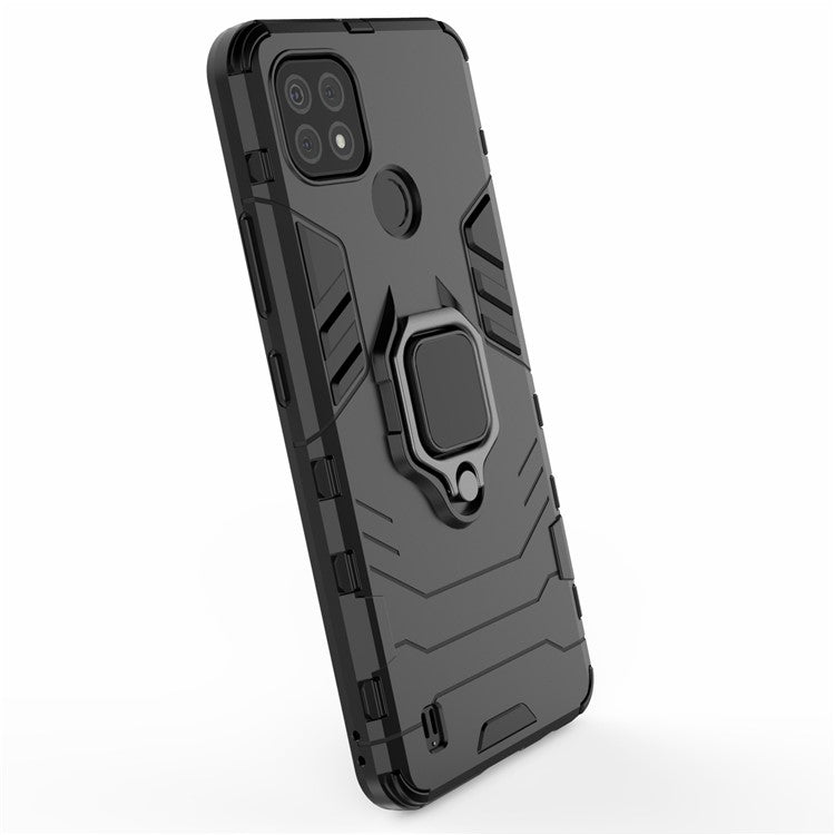 Kickstand Design Cool Guard PC + TPU Hybrid Phone Cover Case for Realme C21 - Black