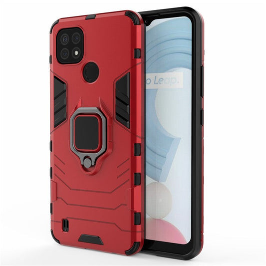 Kickstand Design Cool Guard PC + TPU Hybrid Phone Cover Case for Realme C21 - Red