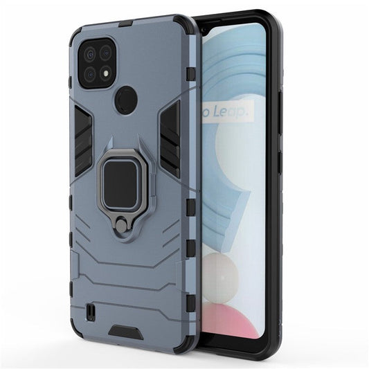 Kickstand Design Cool Guard PC + TPU Hybrid Phone Cover Case for Realme C21 - Blue