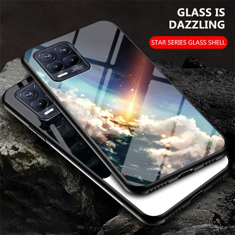 Sky Pattern Tempered Glass Protector Case for Realme 8/8 Pro - Black Starry