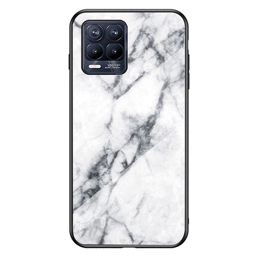 Marbling Pattern Tempered Glass Protective Case Back Cover for Realme 8/8 Pro - White Marble
