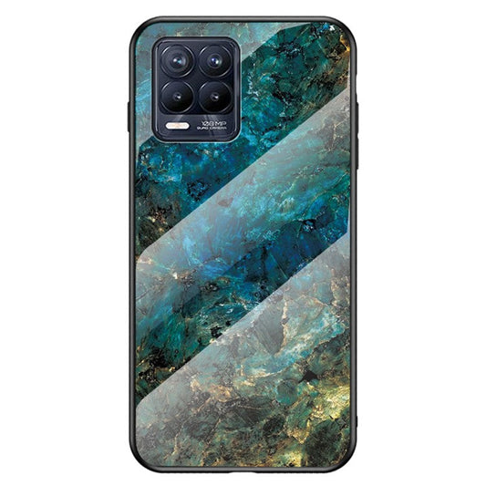Marbling Pattern Tempered Glass Protective Case Back Cover for Realme 8/8 Pro - Emerald Marble