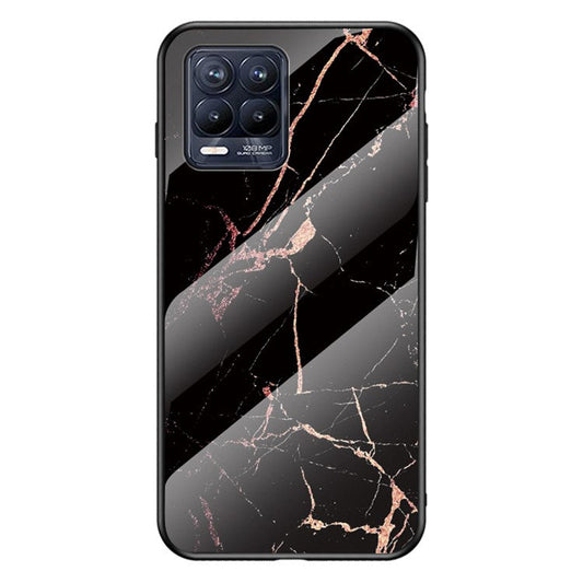 Marbling Pattern Tempered Glass Protective Case Back Cover for Realme 8/8 Pro - Gold Black Marble