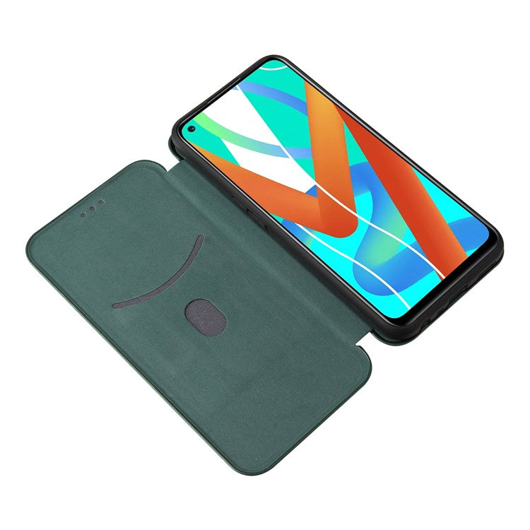 Auto-absorbed Carbon Fiber Leather Card Holder Case for Realme 8 5G/V13 5G/Narzo 30 5G/Q3i 5G/Q3 5G - Green