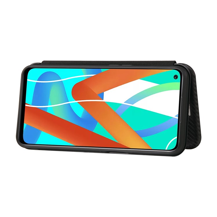 Auto-absorbed Carbon Fiber Leather Card Holder Case for Realme 8 5G/V13 5G/Narzo 30 5G/Q3i 5G/Q3 5G - Black
