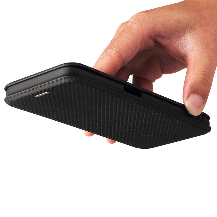 Auto-absorbed Carbon Fiber Leather Card Holder Case for Realme 8 5G/V13 5G/Narzo 30 5G/Q3i 5G/Q3 5G - Black