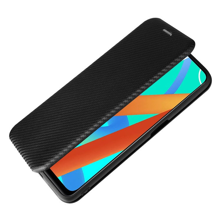 Auto-absorbed Carbon Fiber Leather Card Holder Case for Realme 8 5G/V13 5G/Narzo 30 5G/Q3i 5G/Q3 5G - Black