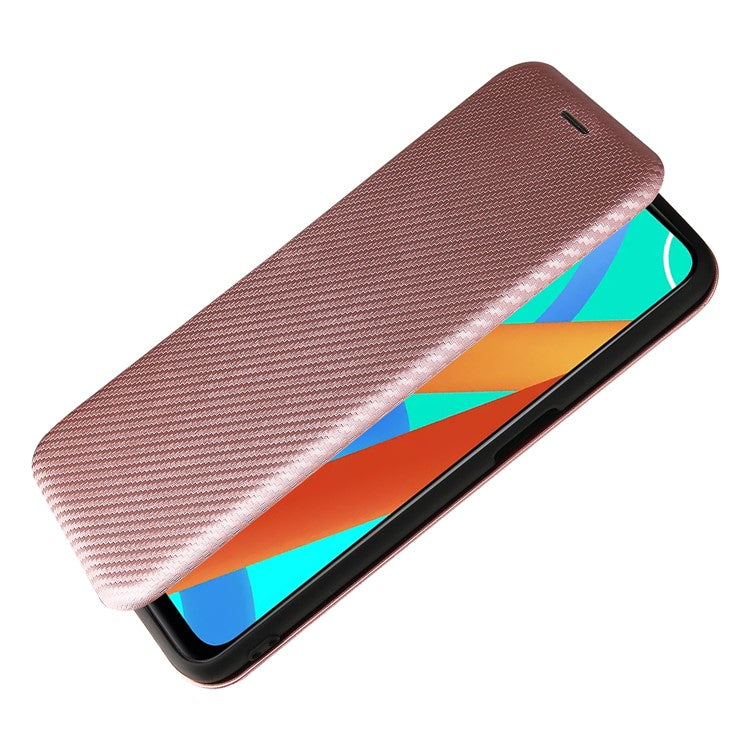Auto-absorbed Carbon Fiber Leather Card Holder Case for Realme 8 5G/V13 5G/Narzo 30 5G/Q3i 5G/Q3 5G - Rose Gold