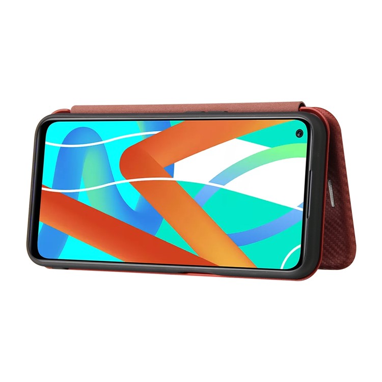 Auto-absorbed Carbon Fiber Leather Card Holder Case for Realme 8 5G/V13 5G/Narzo 30 5G/Q3i 5G/Q3 5G - Orange