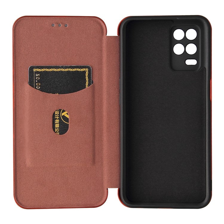 Auto-absorbed Carbon Fiber Leather Card Holder Case for Realme 8 5G/V13 5G/Narzo 30 5G/Q3i 5G/Q3 5G - Orange