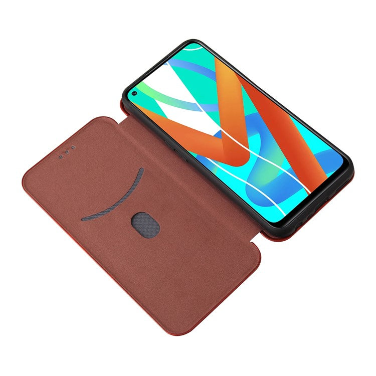 Auto-absorbed Carbon Fiber Leather Card Holder Case for Realme 8 5G/V13 5G/Narzo 30 5G/Q3i 5G/Q3 5G - Orange