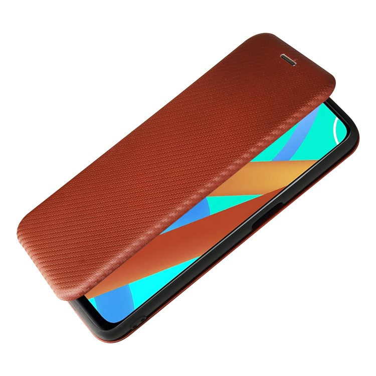 Auto-absorbed Carbon Fiber Leather Card Holder Case for Realme 8 5G/V13 5G/Narzo 30 5G/Q3i 5G/Q3 5G - Orange