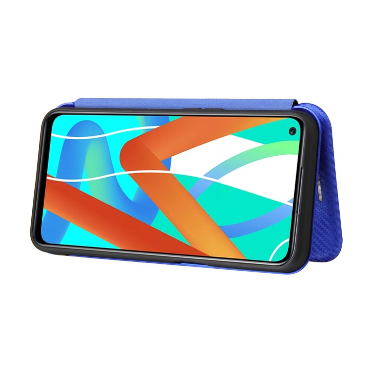 Auto-absorbed Carbon Fiber Leather Card Holder Case for Realme 8 5G/V13 5G/Narzo 30 5G/Q3i 5G/Q3 5G - Blue