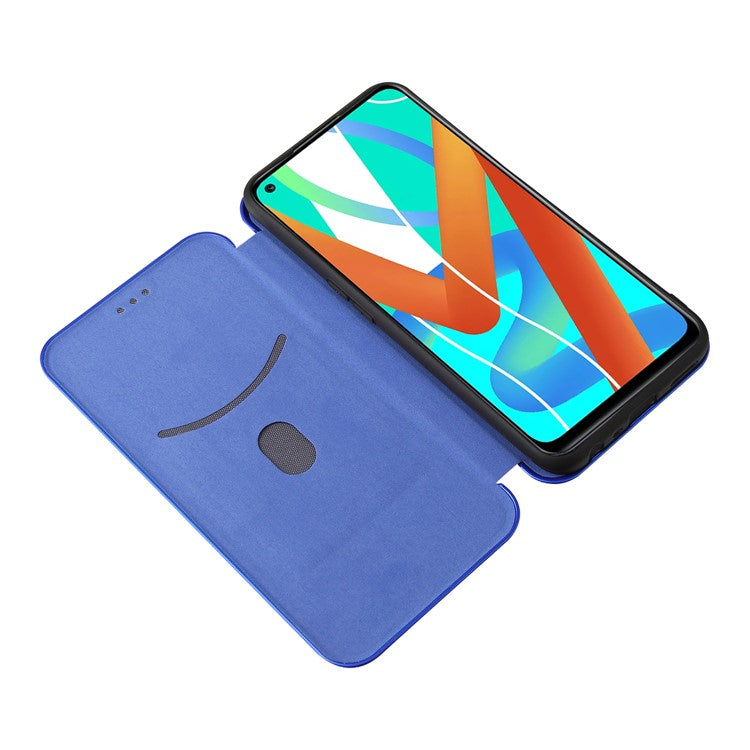 Auto-absorbed Carbon Fiber Leather Card Holder Case for Realme 8 5G/V13 5G/Narzo 30 5G/Q3i 5G/Q3 5G - Blue