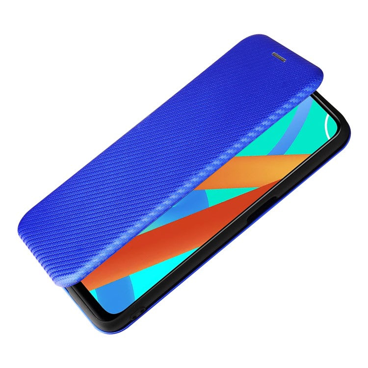 Auto-absorbed Carbon Fiber Leather Card Holder Case for Realme 8 5G/V13 5G/Narzo 30 5G/Q3i 5G/Q3 5G - Blue