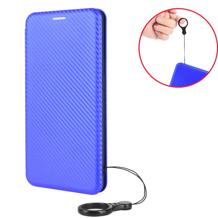 Auto-absorbed Carbon Fiber Leather Card Holder Case for Realme 8 5G/V13 5G/Narzo 30 5G/Q3i 5G/Q3 5G - Blue