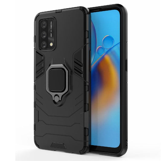 Kickstand Design Cool Guard PC + TPU Hybrid Phone Cover Case for Oppo A74 4G - Black