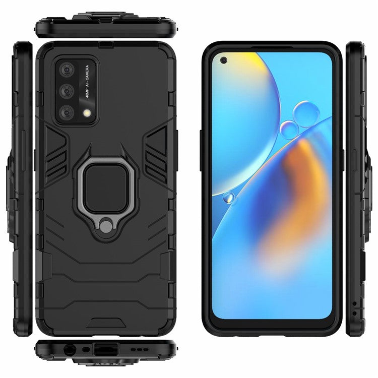 Kickstand Design Cool Guard PC + TPU Hybrid Phone Cover Case for Oppo A74 4G - Black