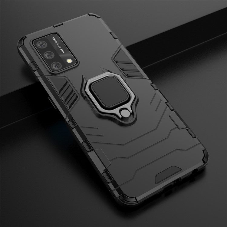 Kickstand Design Cool Guard PC + TPU Hybrid Phone Cover Case for Oppo A74 4G - Black