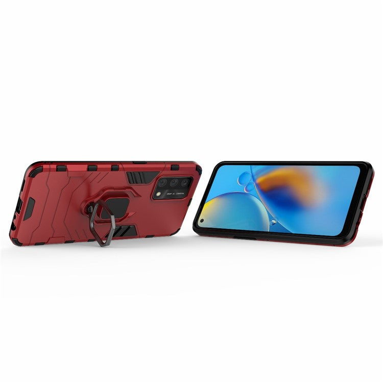 Kickstand Design Cool Guard PC + TPU Hybrid Phone Cover Case for Oppo A74 4G - Red