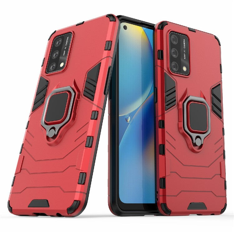Kickstand Design Cool Guard PC + TPU Hybrid Phone Cover Case for Oppo A74 4G - Red