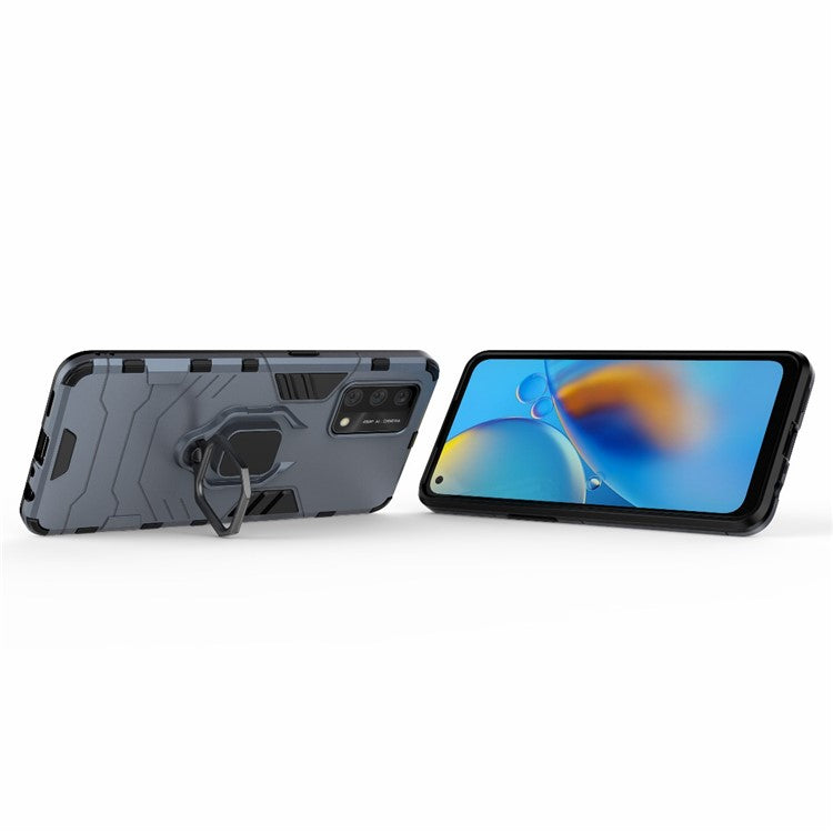 Kickstand Design Cool Guard PC + TPU Hybrid Phone Cover Case for Oppo A74 4G - Blue