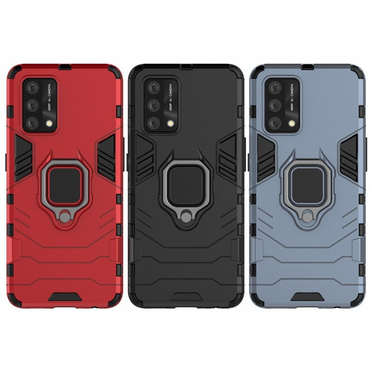 Kickstand Design Cool Guard PC + TPU Hybrid Phone Cover Case for Oppo A74 4G - Blue