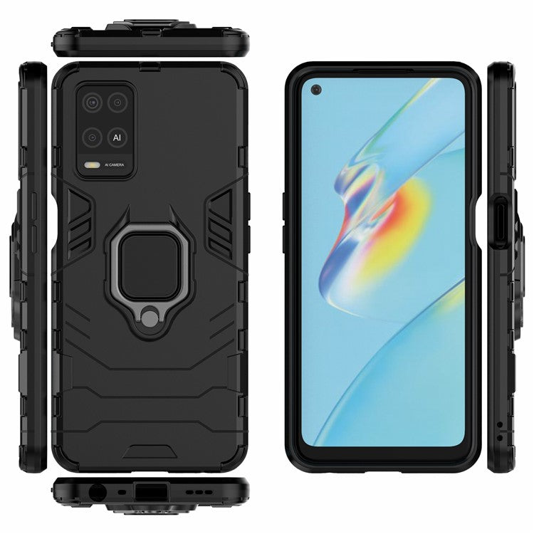 Kickstand Design Cool Guard PC + TPU Hybrid Phone Cover Case for Oppo A54 4G - Black