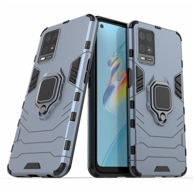 Kickstand Design Cool Guard PC + TPU Hybrid Phone Cover Case for Oppo A54 4G - Blue